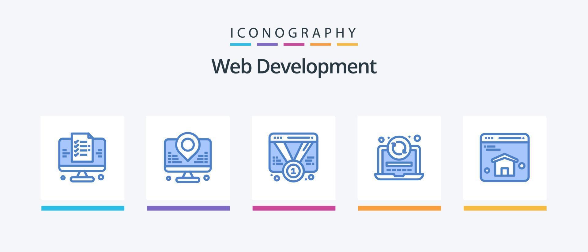 Web Development Blue 5 Icon Pack Including browser. reload. badge. refresh. web. Creative Icons Design vector