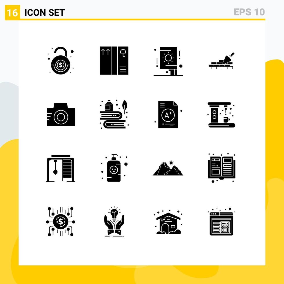 Solid Glyph Pack of 16 Universal Symbols of picture image fireworks camera building Editable Vector Design Elements