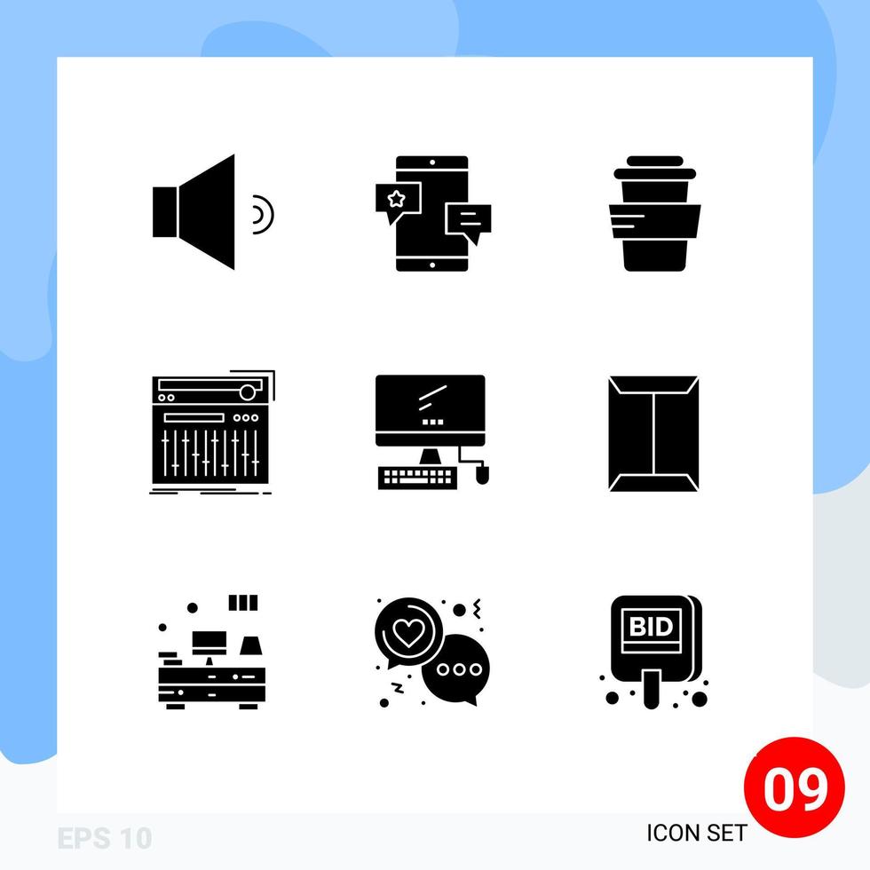 Solid Glyph Pack of 9 Universal Symbols of monitor sound glass studio controller Editable Vector Design Elements