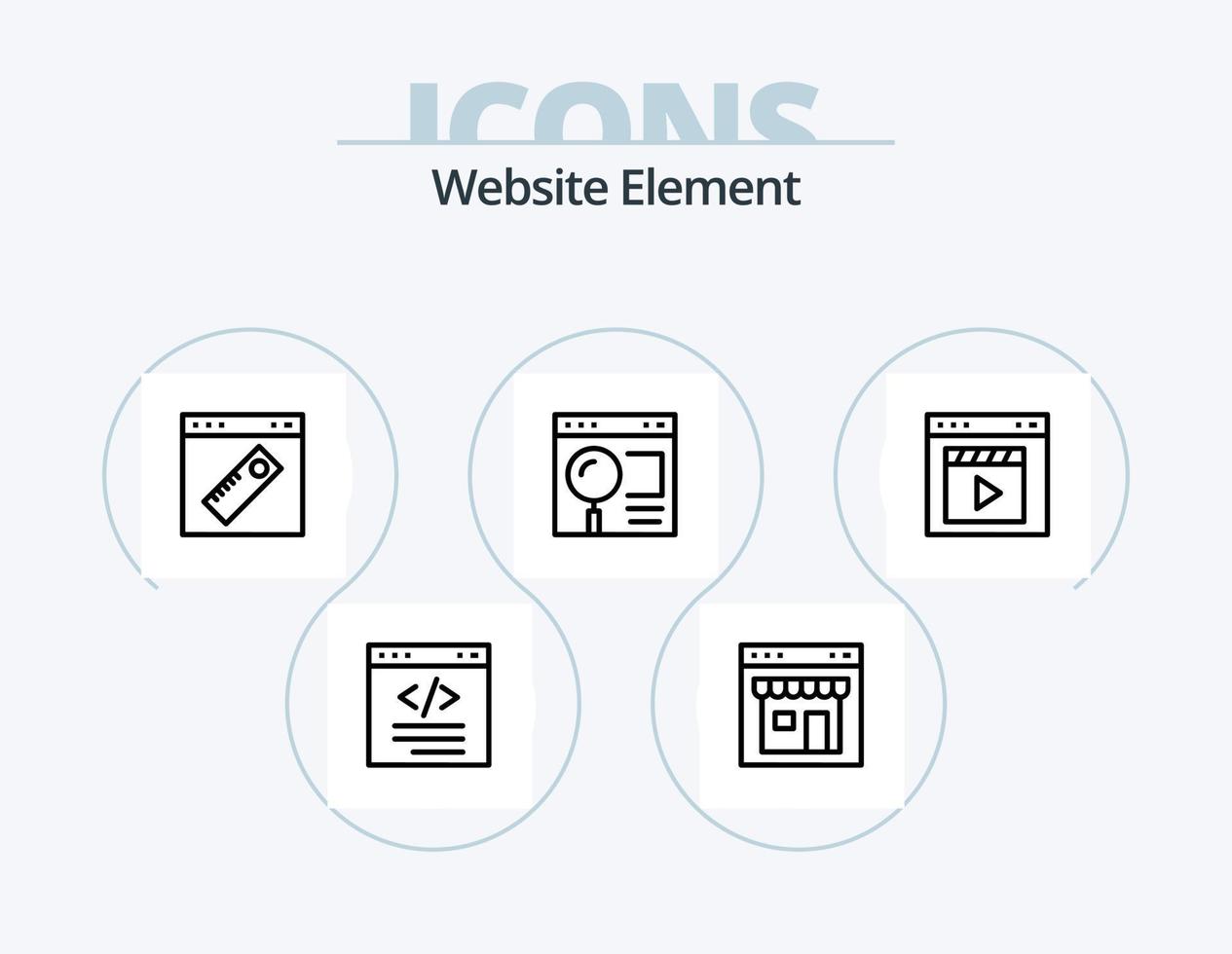 Website Element Line Icon Pack 5 Icon Design. page. browser. speedometer. setting. interface vector