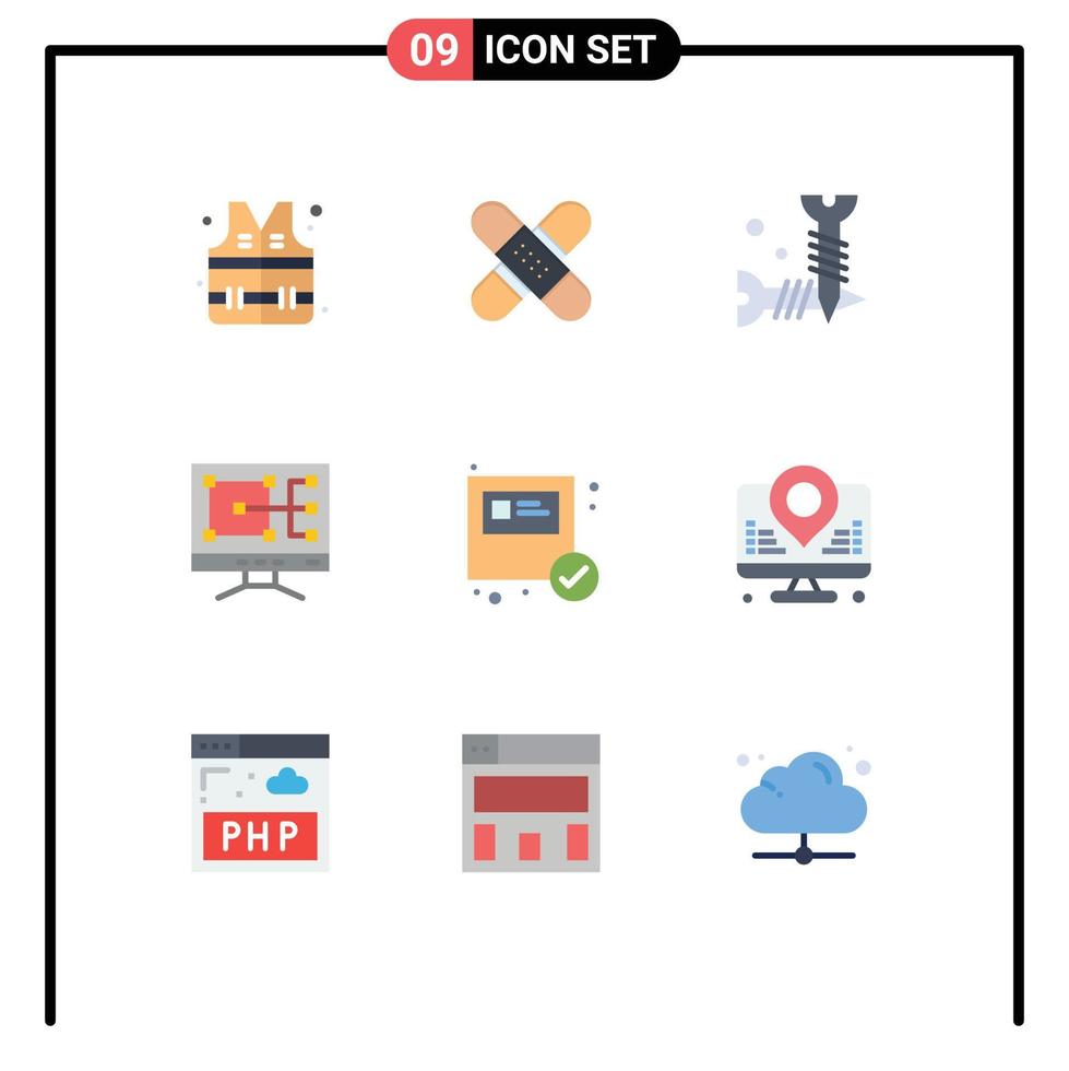 Modern Set of 9 Flat Colors Pictograph of ecommerce repair tape construction screws Editable Vector Design Elements