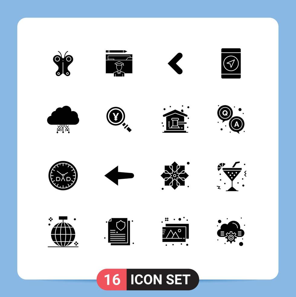 Set of 16 Modern UI Icons Symbols Signs for computing gps scholar location left Editable Vector Design Elements