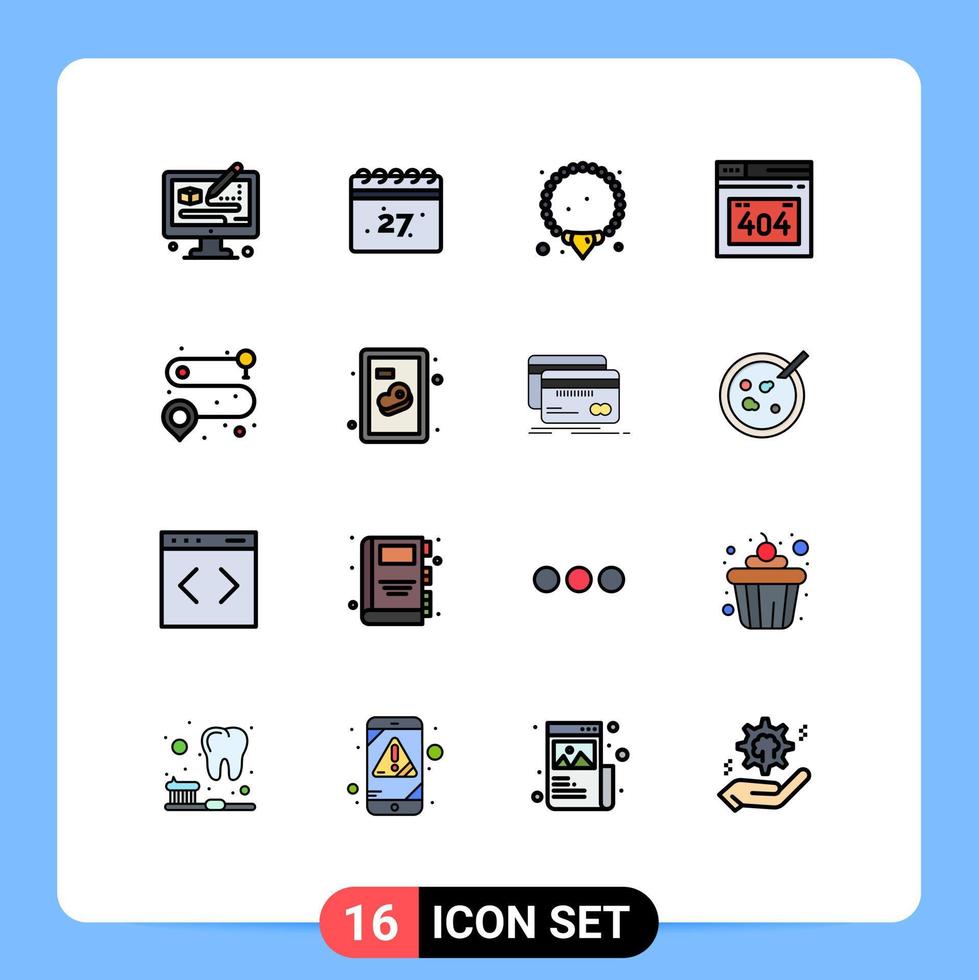 Set of 16 Modern UI Icons Symbols Signs for meat route jewelry road http error Editable Creative Vector Design Elements