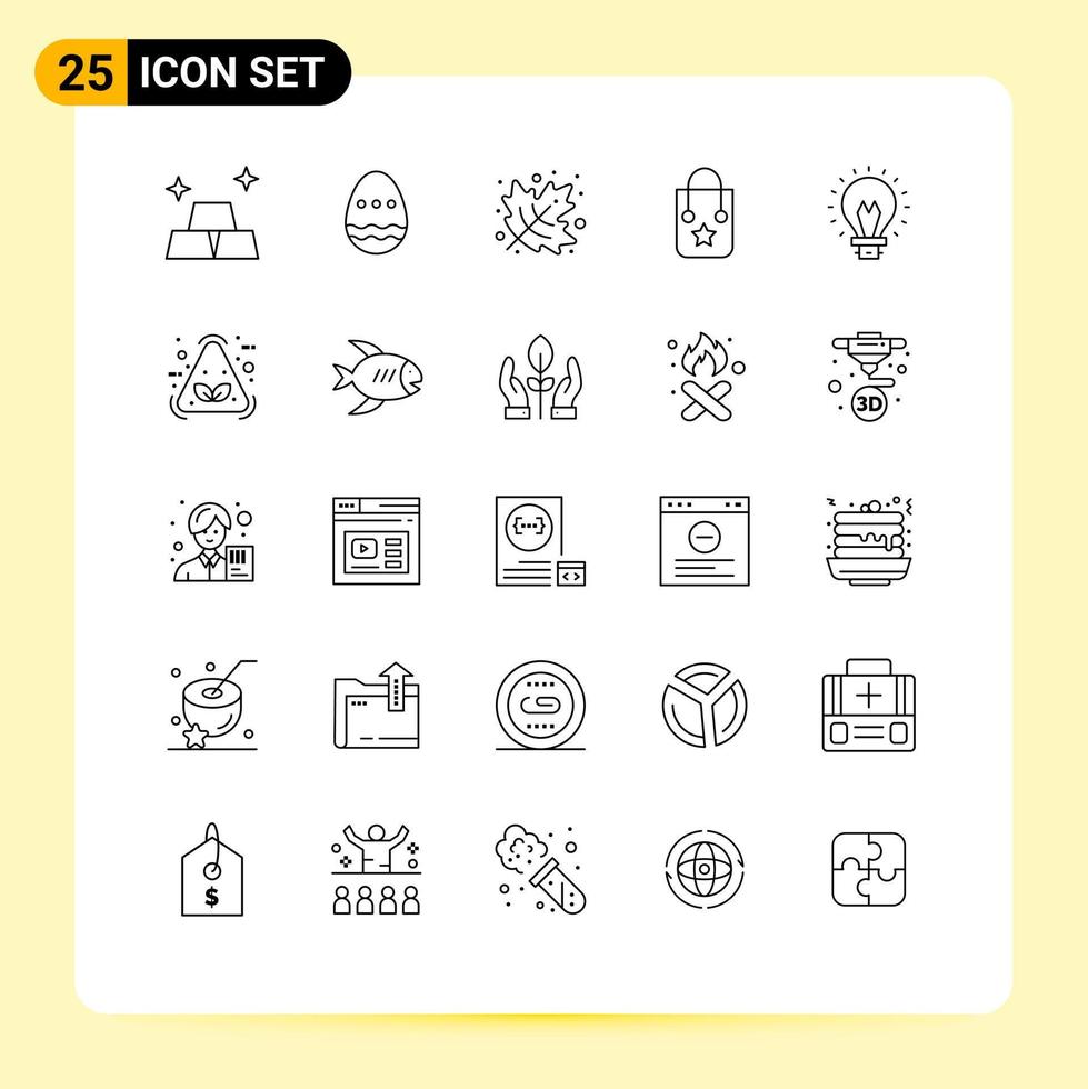 Set of 25 Vector Lines on Grid for light creative leaf bulb trip Editable Vector Design Elements