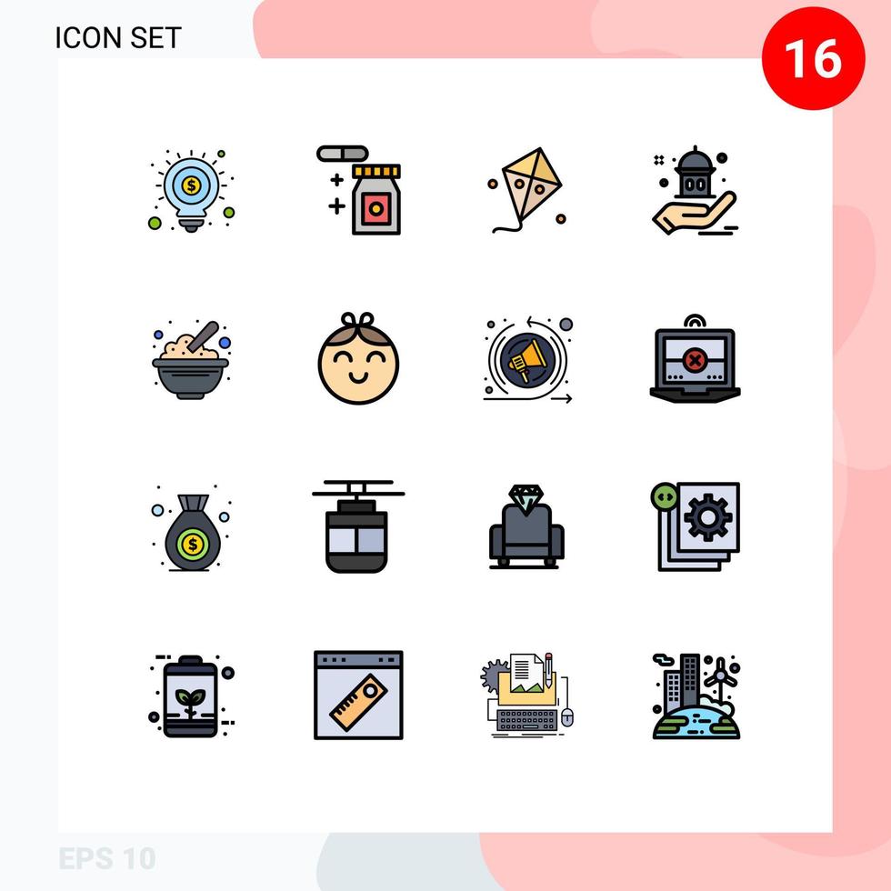 16 User Interface Flat Color Filled Line Pack of modern Signs and Symbols of food bowl easter hand charity Editable Creative Vector Design Elements