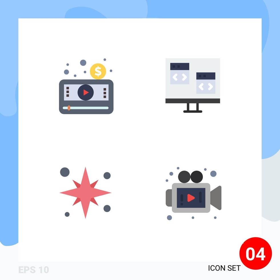 Set of 4 Vector Flat Icons on Grid for money development player coding star Editable Vector Design Elements