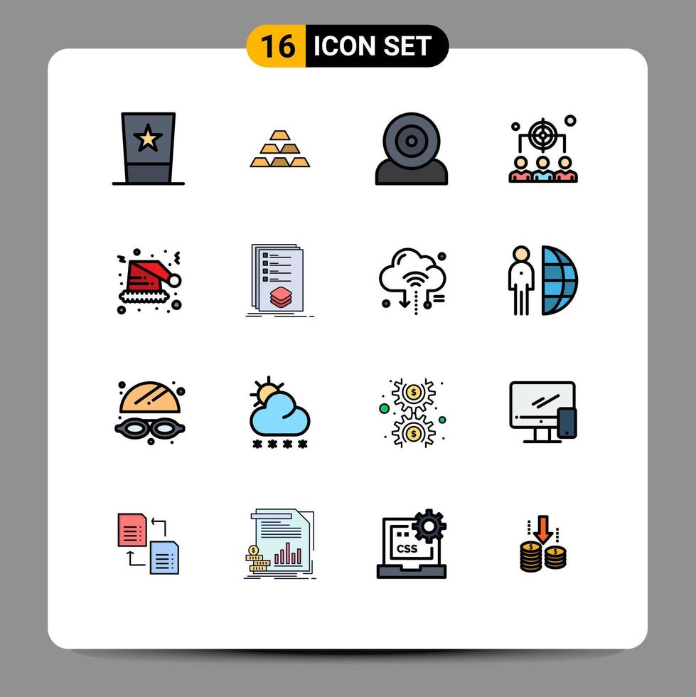 Group of 16 Flat Color Filled Lines Signs and Symbols for business hardware golden gadget computers Editable Creative Vector Design Elements