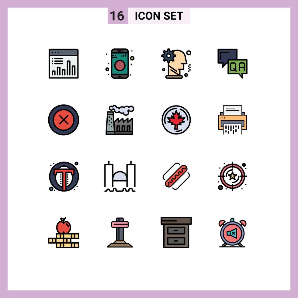 Universal Icon Symbols Group of 16 Modern Flat Color Filled Lines of information communication sign answer mechanism Editable Creative Vector Design Elements