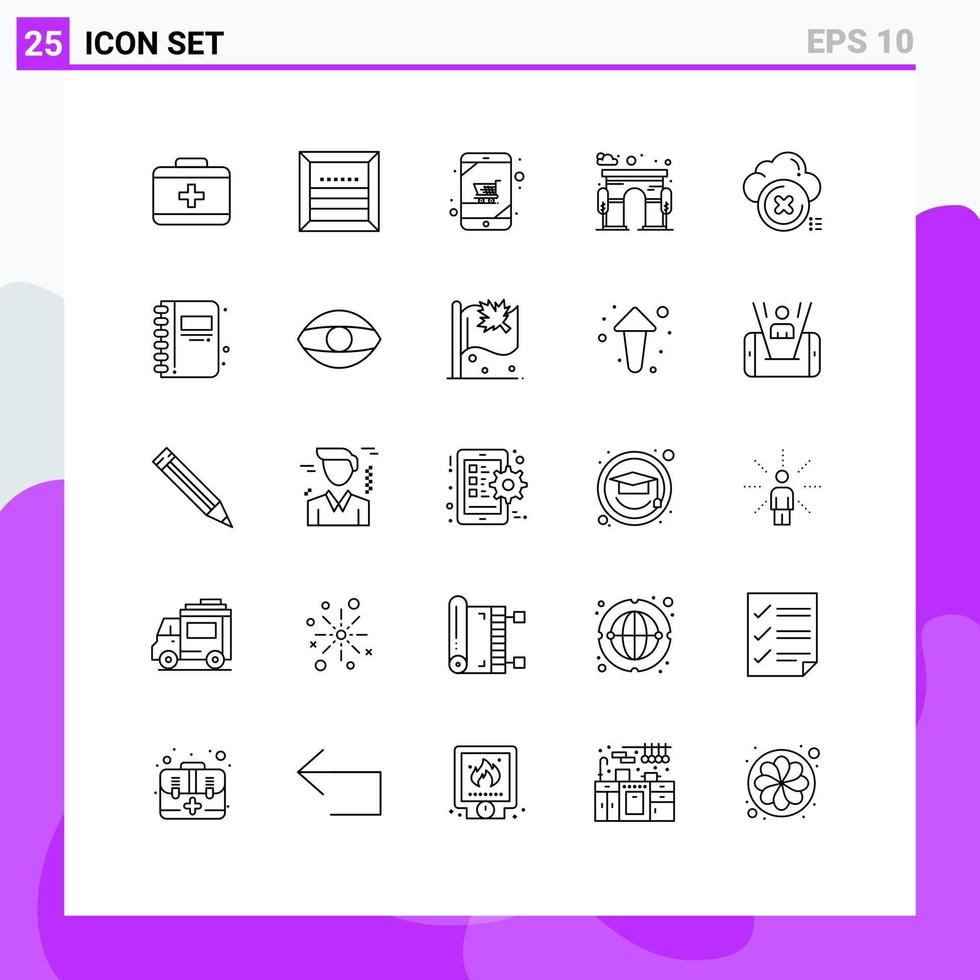 25 Line concept for Websites Mobile and Apps delete gate cart door architecture Editable Vector Design Elements