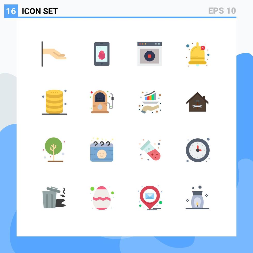 Group of 16 Flat Colors Signs and Symbols for database cloud ui sound alarm Editable Pack of Creative Vector Design Elements