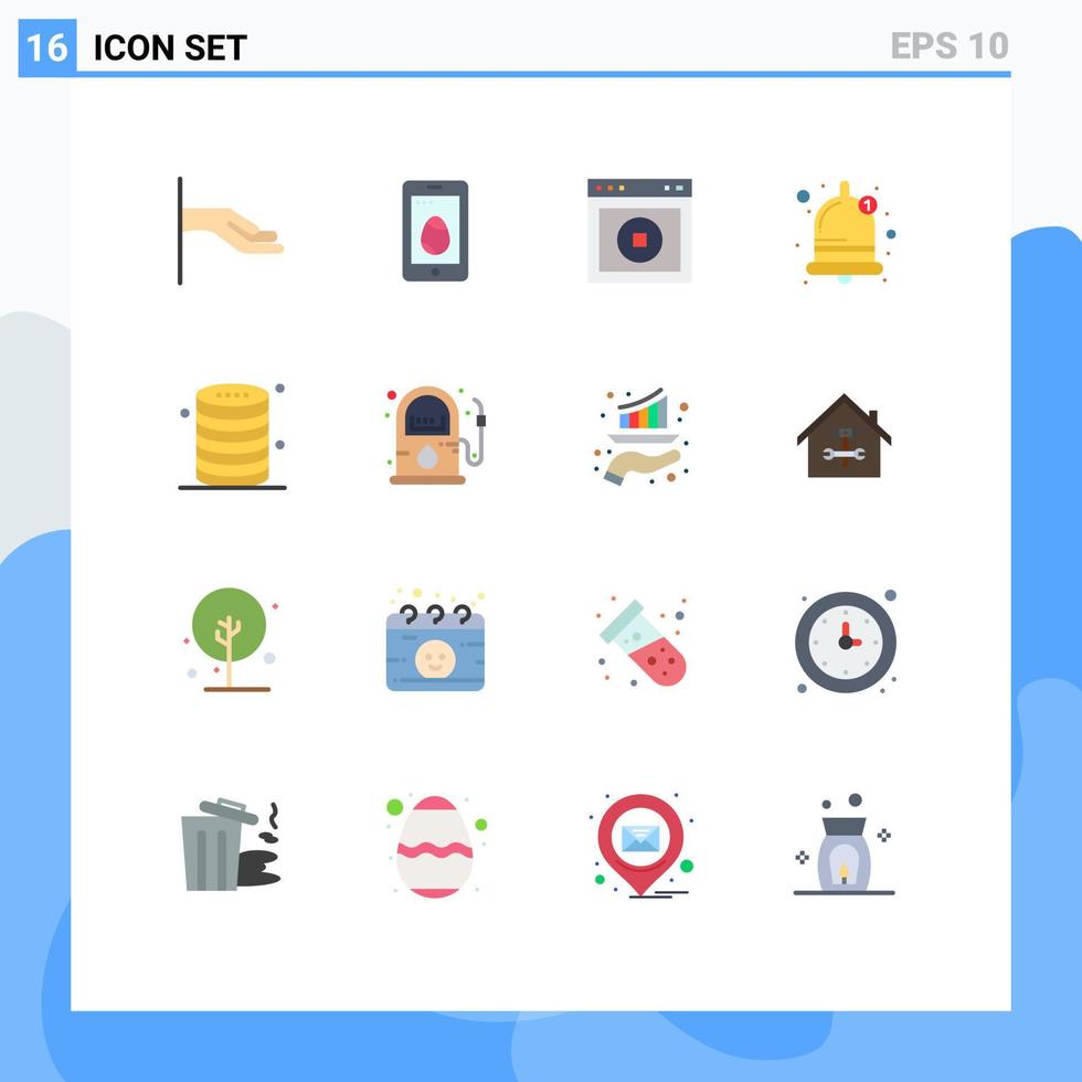 grupo de 16 signos y símbolos de colores planos para la interfaz de usuario de la base de datos paquete editable de alarma de sonido de elementos de diseño de vectores creativos