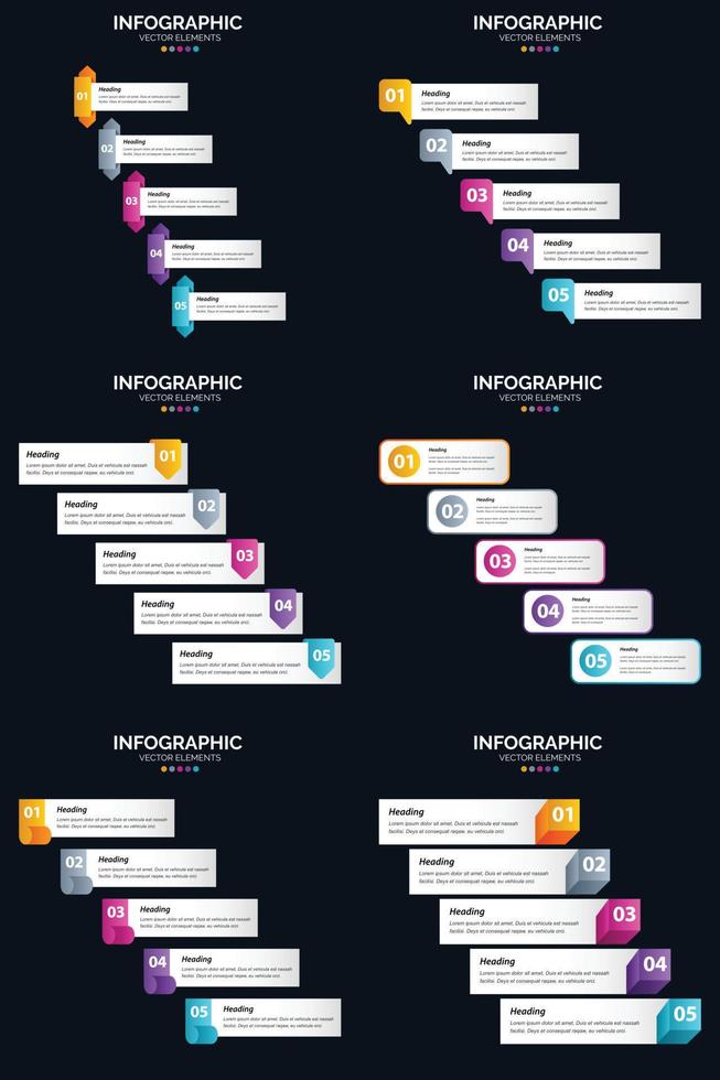 Vector 6 Infographics Pack Presentation slide template 5 Steps cycle diagrams and timelines