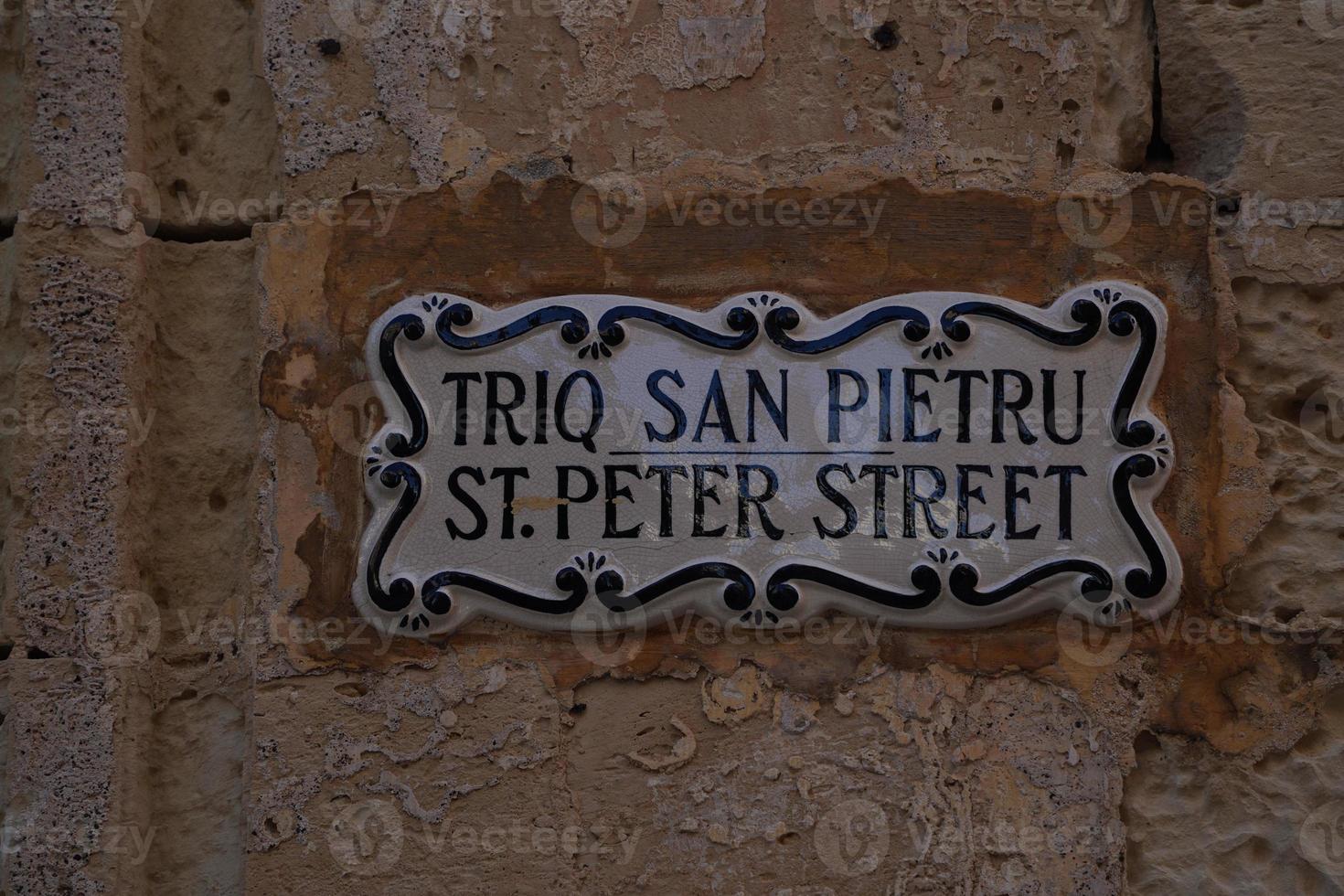 Medina medieval village street sign in Malta photo