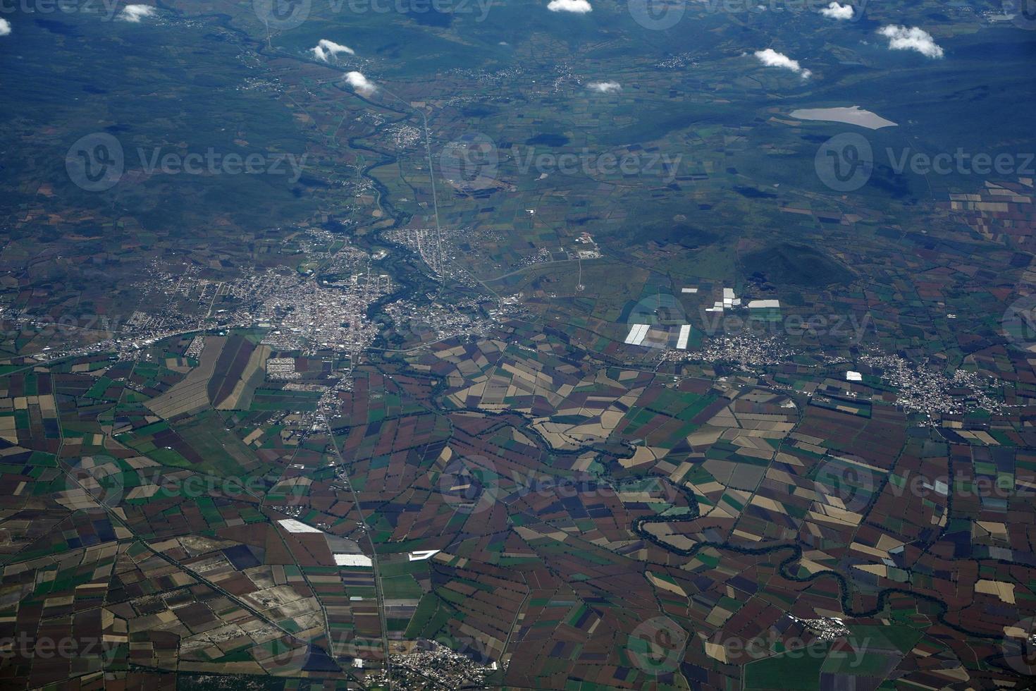 farmed fields near Leon Guanajuato aerial panorama landscape from airplane photo