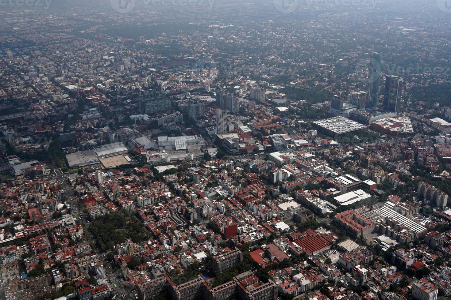 Mexico city aerial panorama landcape from airplane photo