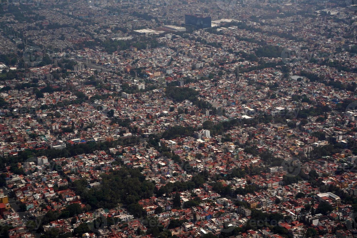 Mexico city aerial panorama landcape from airplane photo