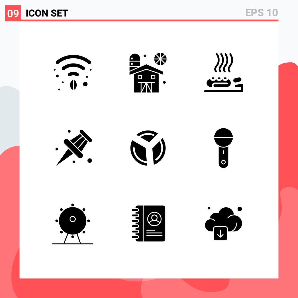 Set of 9 Vector Solid Glyphs on Grid for pie chart chart health school marker Editable Vector Design Elements