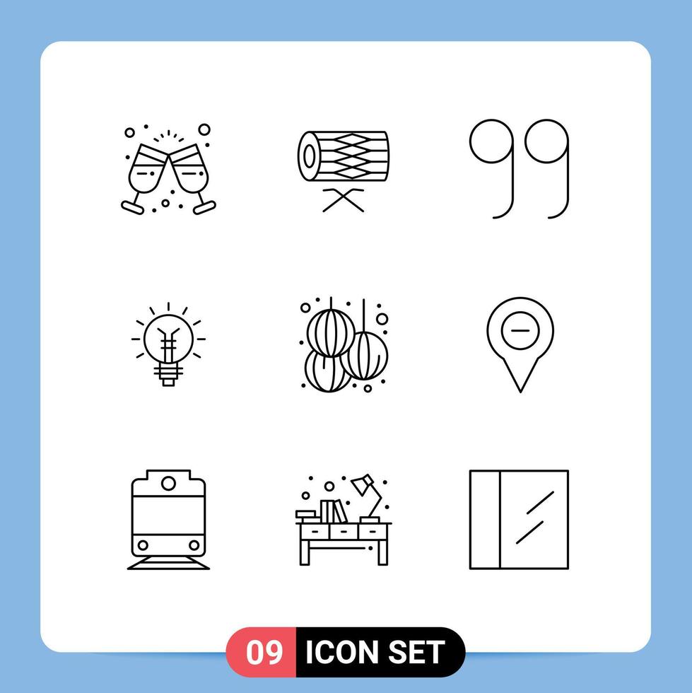 9 Universal Outlines Set for Web and Mobile Applications chinese lamp st idea bulb Editable Vector Design Elements