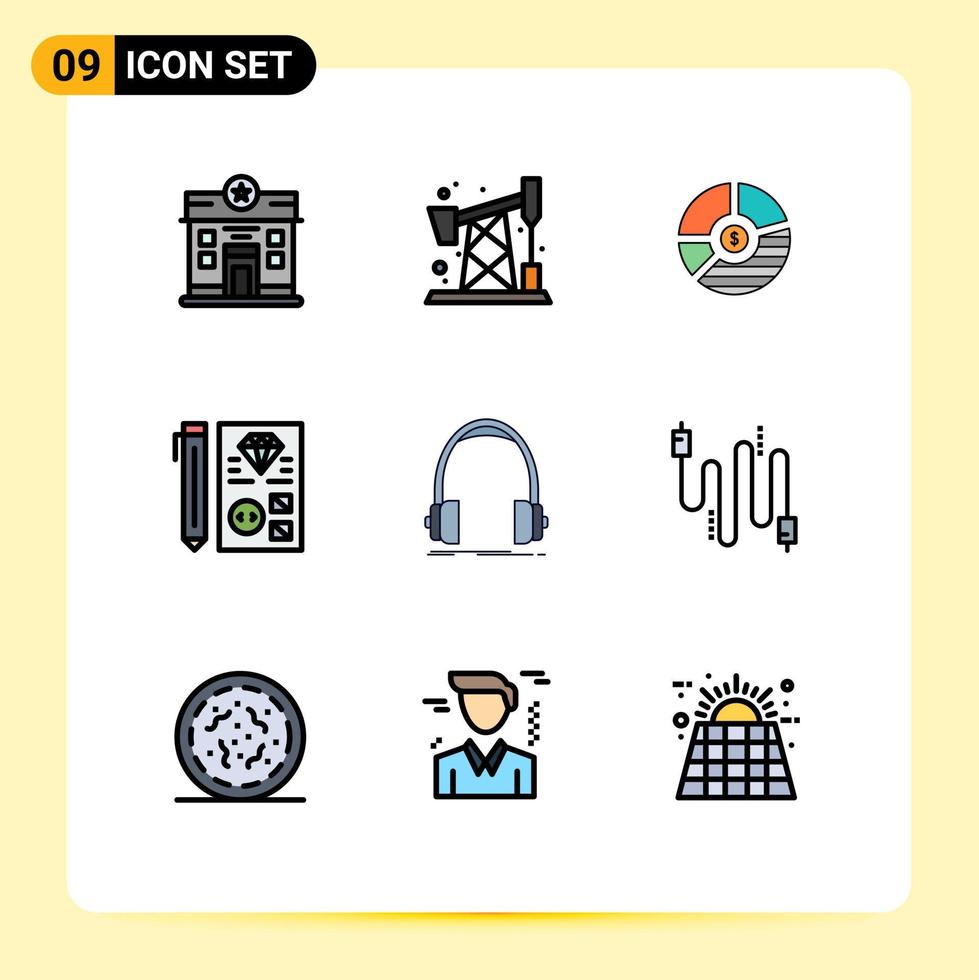 Group of 9 Modern Filledline Flat Colors Set for planning develop analysis coding seo Editable Vector Design Elements