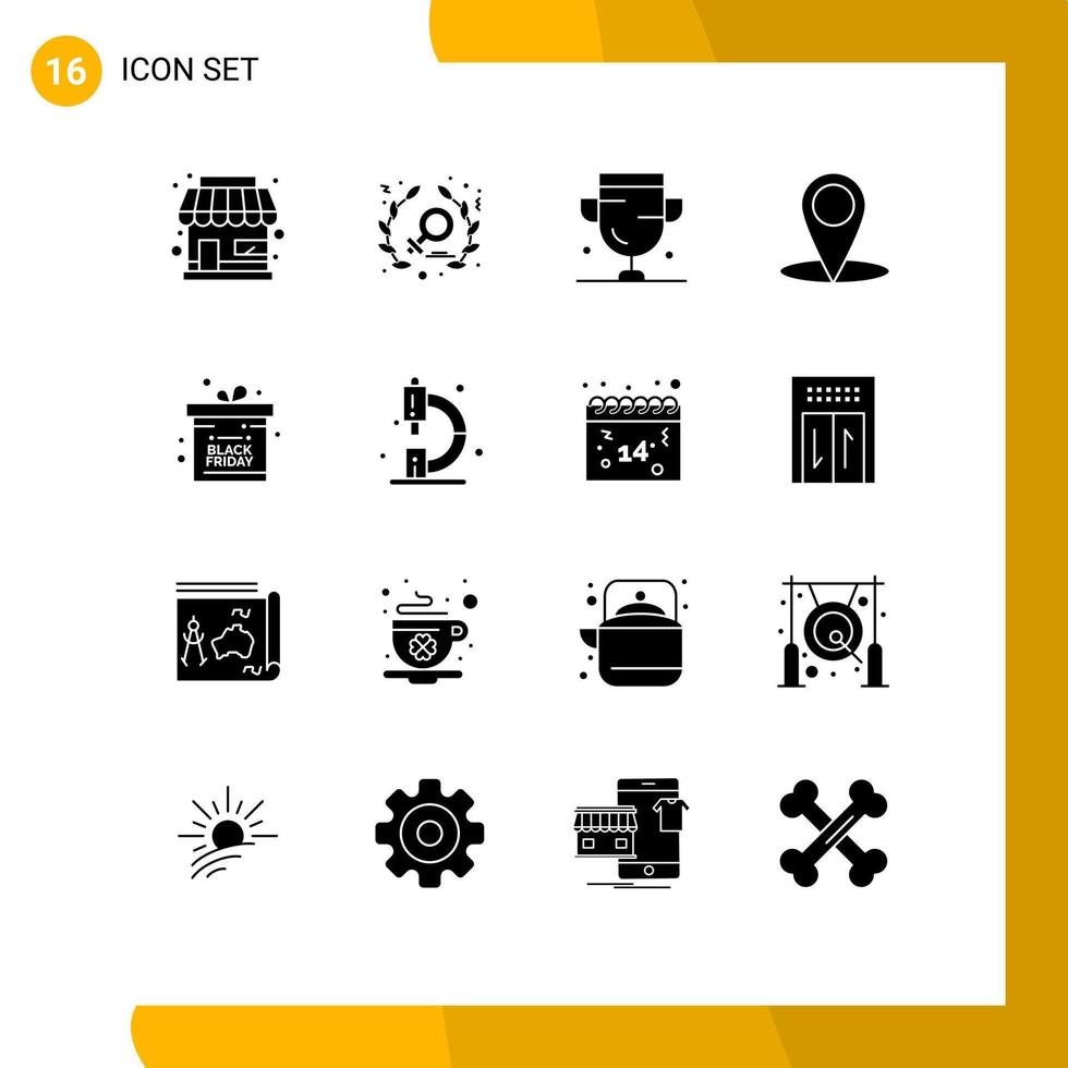 Pictogram Set of 16 Simple Solid Glyphs of gift black friday award education location Editable Vector Design Elements