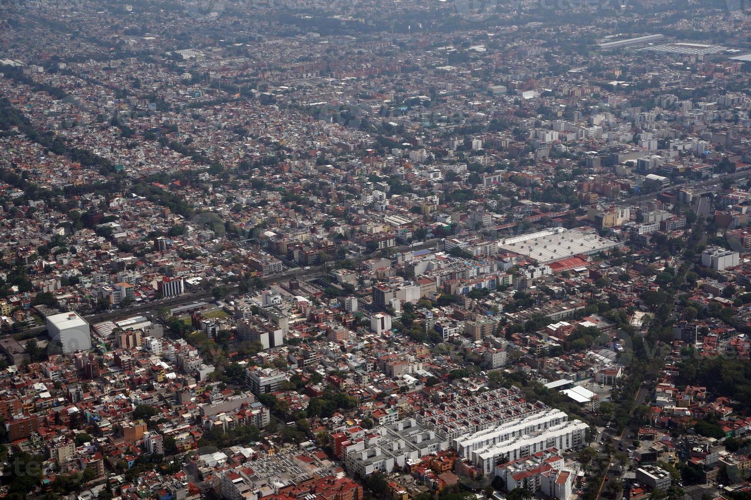 Mexico city aerial panorama landcape from airplane photo