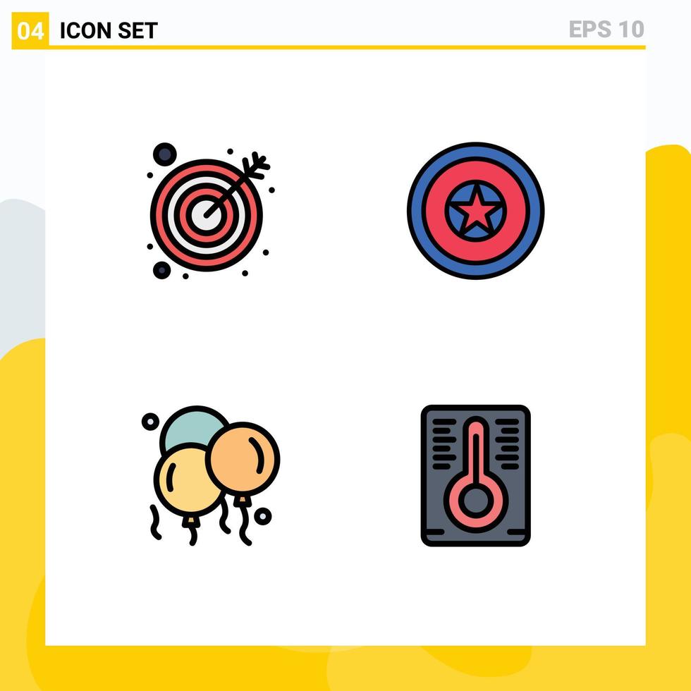 Group of 4 Modern Filledline Flat Colors Set for arrow father holiday medal temperature Editable Vector Design Elements