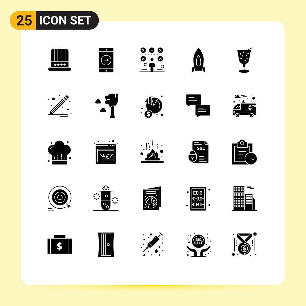 25 iconos creativos signos y símbolos modernos de lista de verificación de aceleración de viajes exámenes de naves espaciales elementos de diseño vectorial editables vector