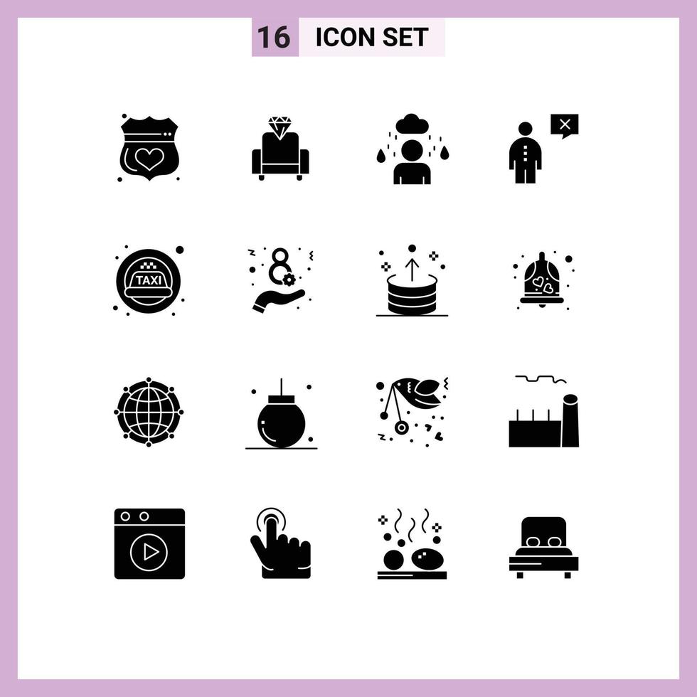 Solid Glyph Pack of 16 Universal Symbols of siren management man human communication Editable Vector Design Elements