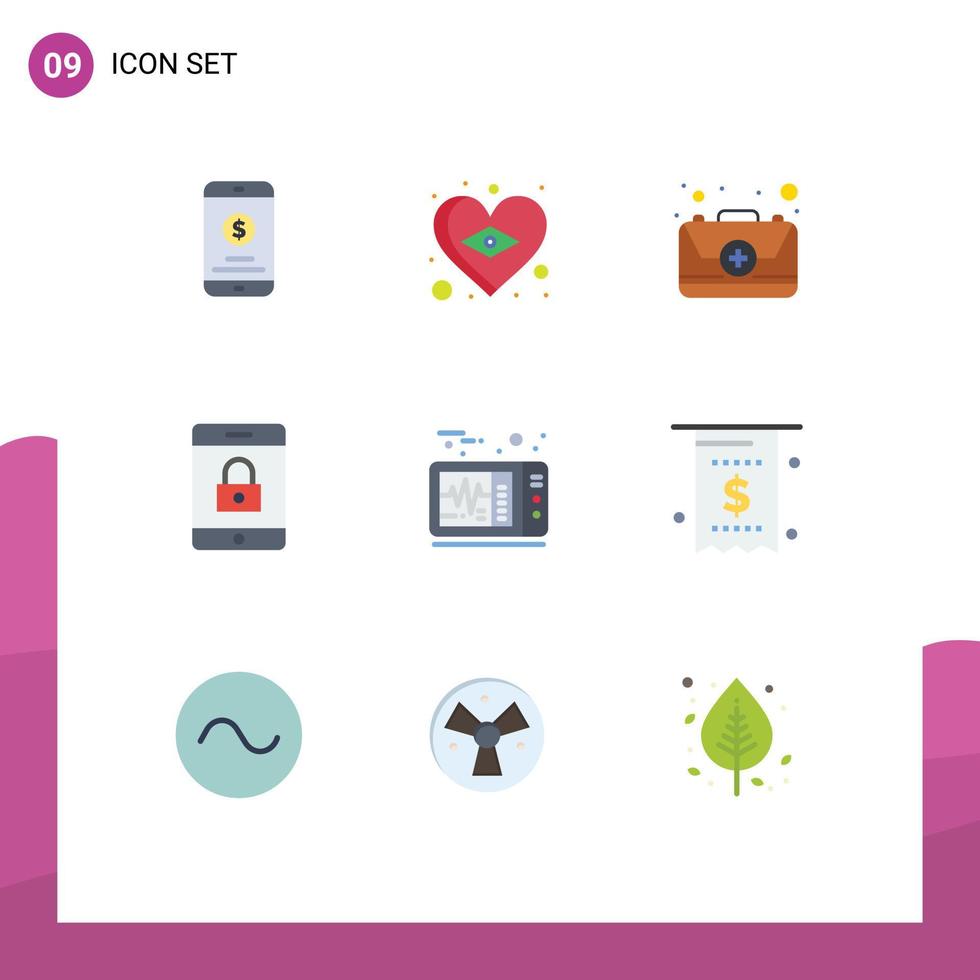 paquete de iconos de vector de stock de 9 signos y símbolos de línea para ayuda de electrocardiograma médico elementos de diseño de vector editables de cifrado móvil