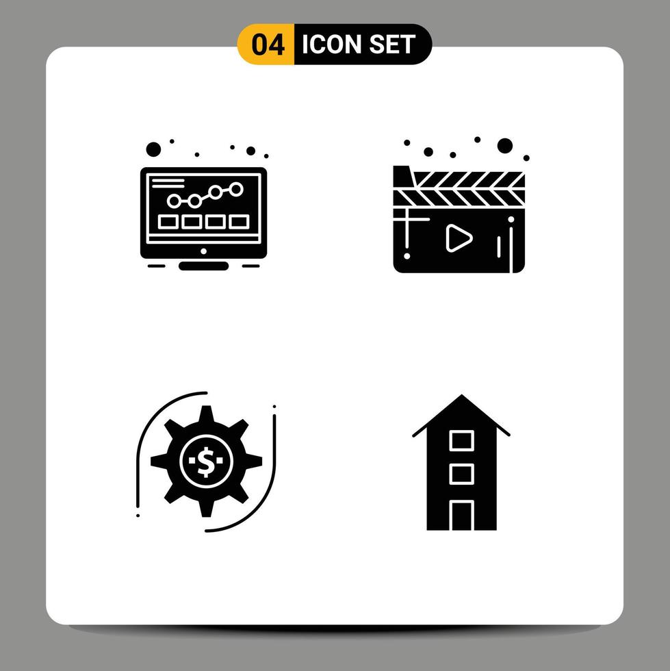 Group of 4 Solid Glyphs Signs and Symbols for internet setting seo player money Editable Vector Design Elements