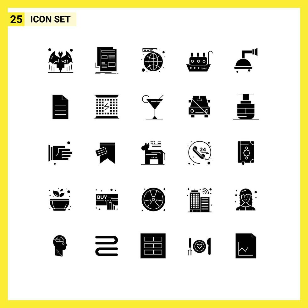 25 Thematic Vector Solid Glyphs and Editable Symbols of vessel marine paper fisherman website Editable Vector Design Elements
