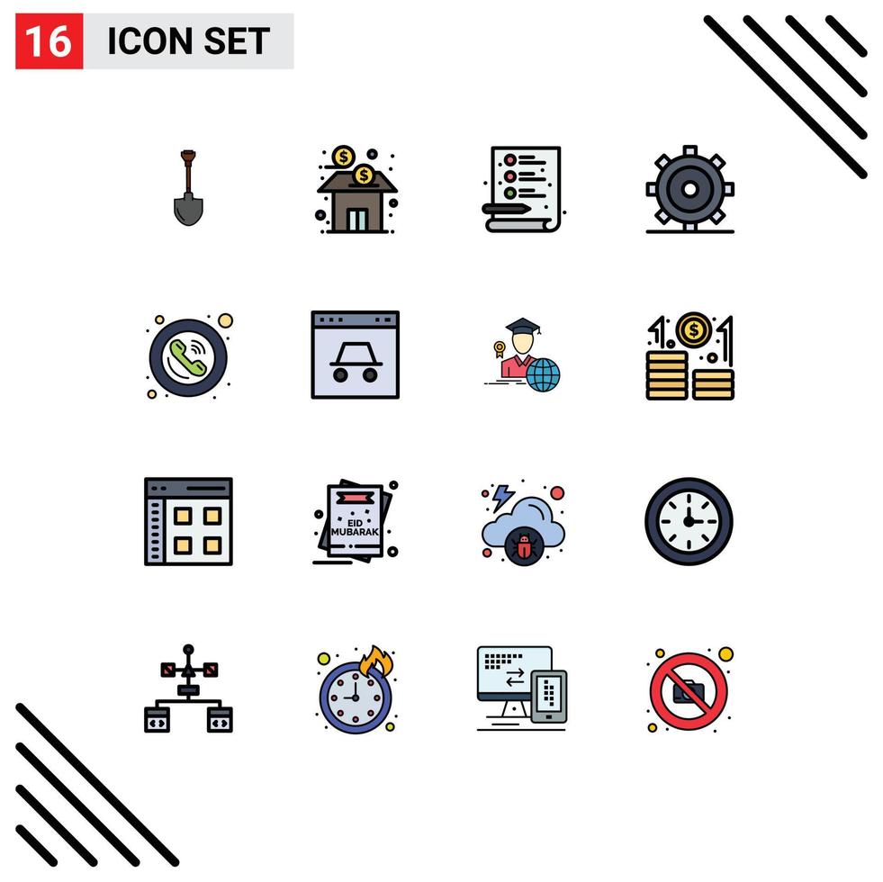 Group of 16 Modern Flat Color Filled Lines Set for frame setting fund gear file Editable Creative Vector Design Elements