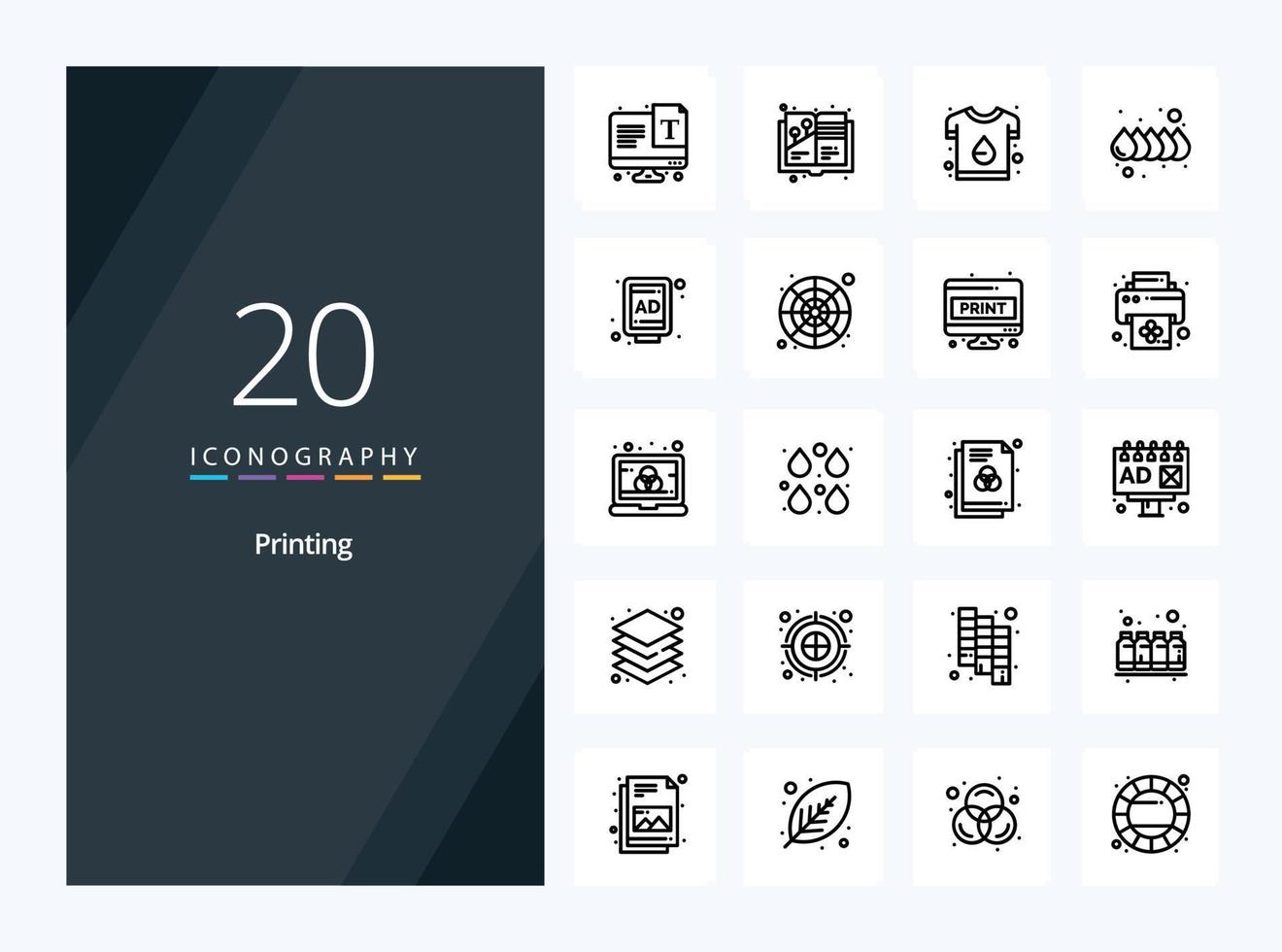 20 Printing Outline icon for presentation vector