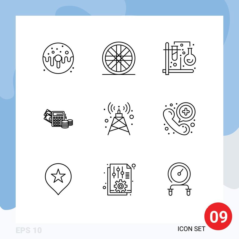 Set of 9 Vector Outlines on Grid for signal balance test calculator money Editable Vector Design Elements