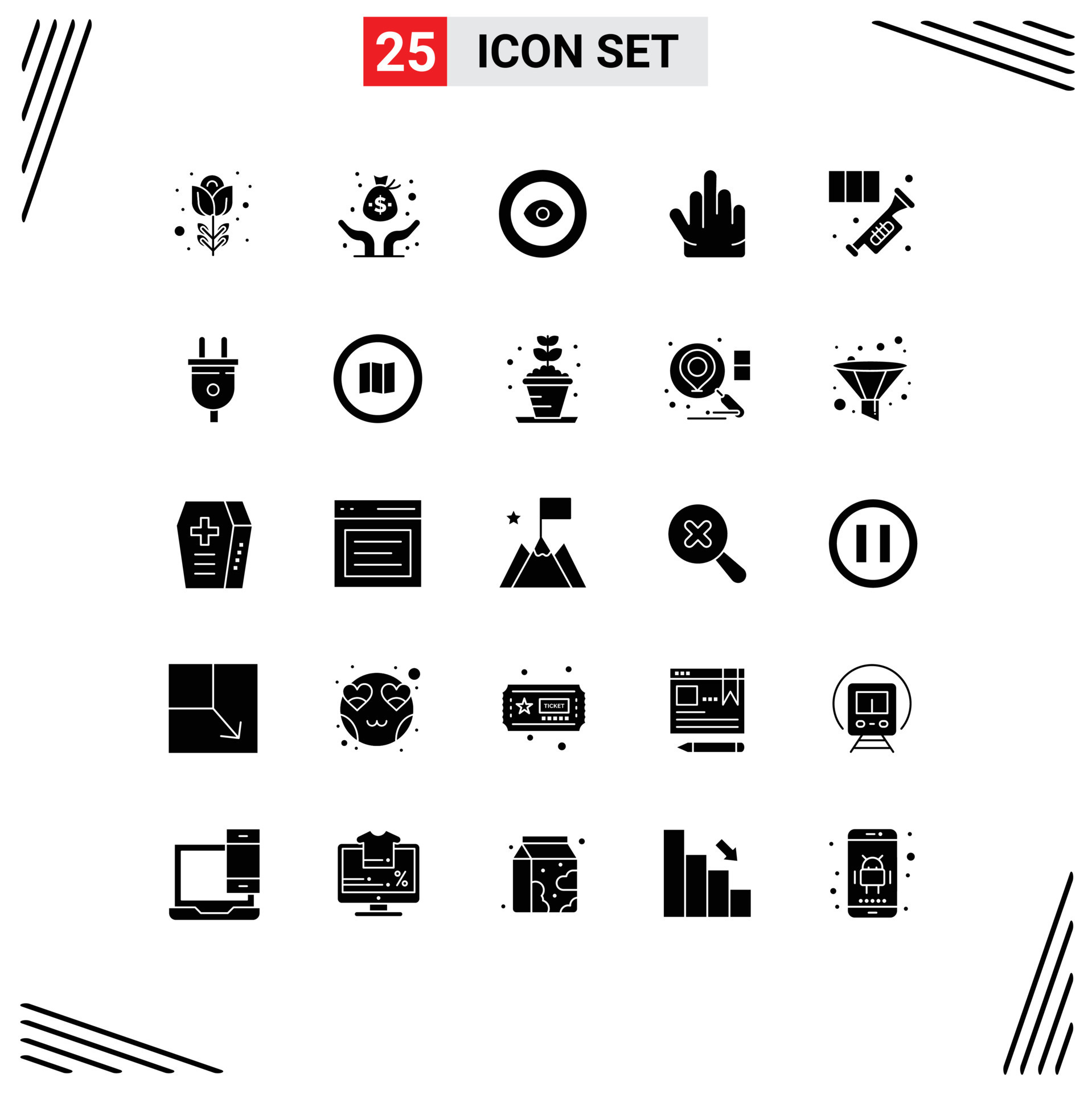 25 Universal Solid Glyph Signs Symbols of instrument brass achievement