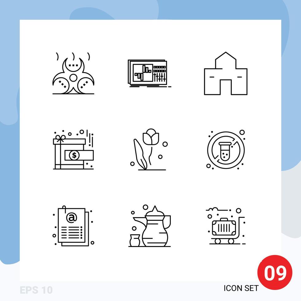 Outline Pack of 9 Universal Symbols of reward gift studio achievement hut Editable Vector Design Elements