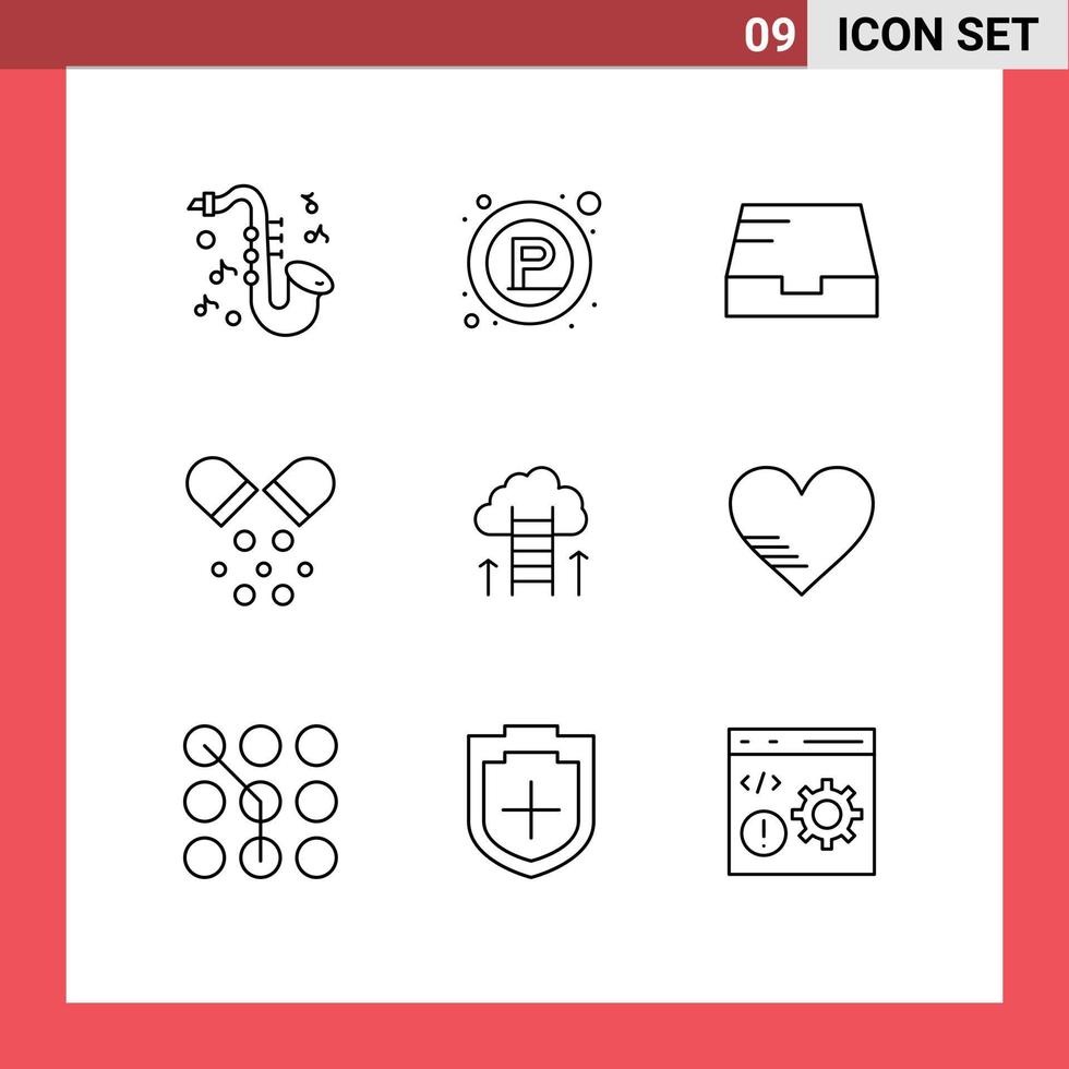 Group of 9 Modern Outlines Set for success career mail career path medicine Editable Vector Design Elements