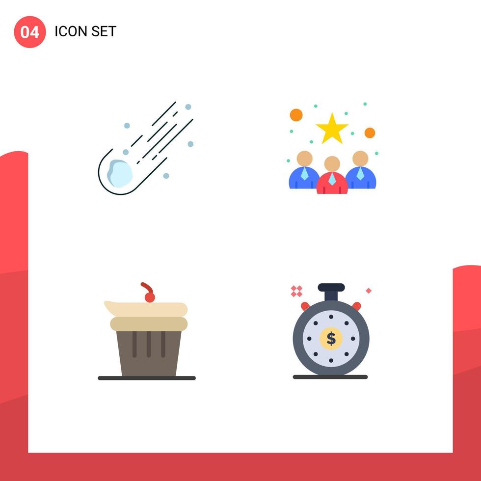 Mobile Interface Flat Icon Set of 4 Pictograms of asteroid and space candidates food Editable Vector Design Elements