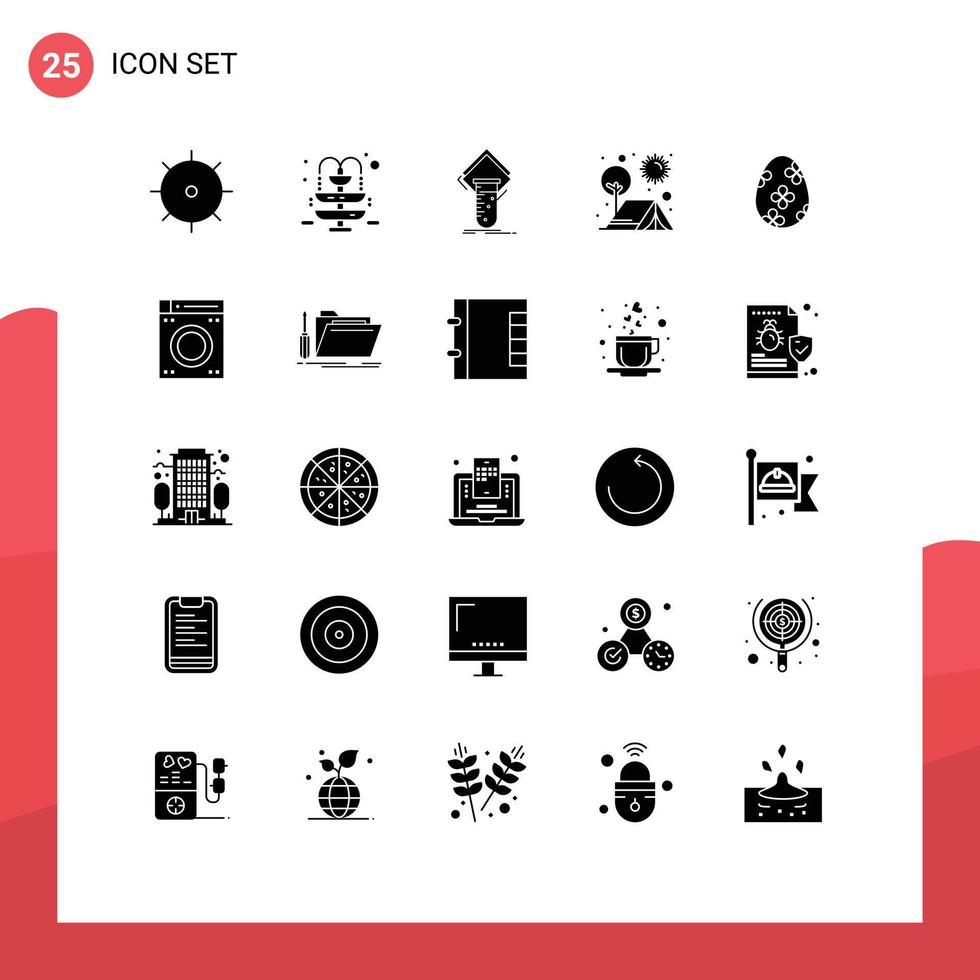 User Interface Pack of 25 Basic Solid Glyphs of easter sun study outdoors camping Editable Vector Design Elements