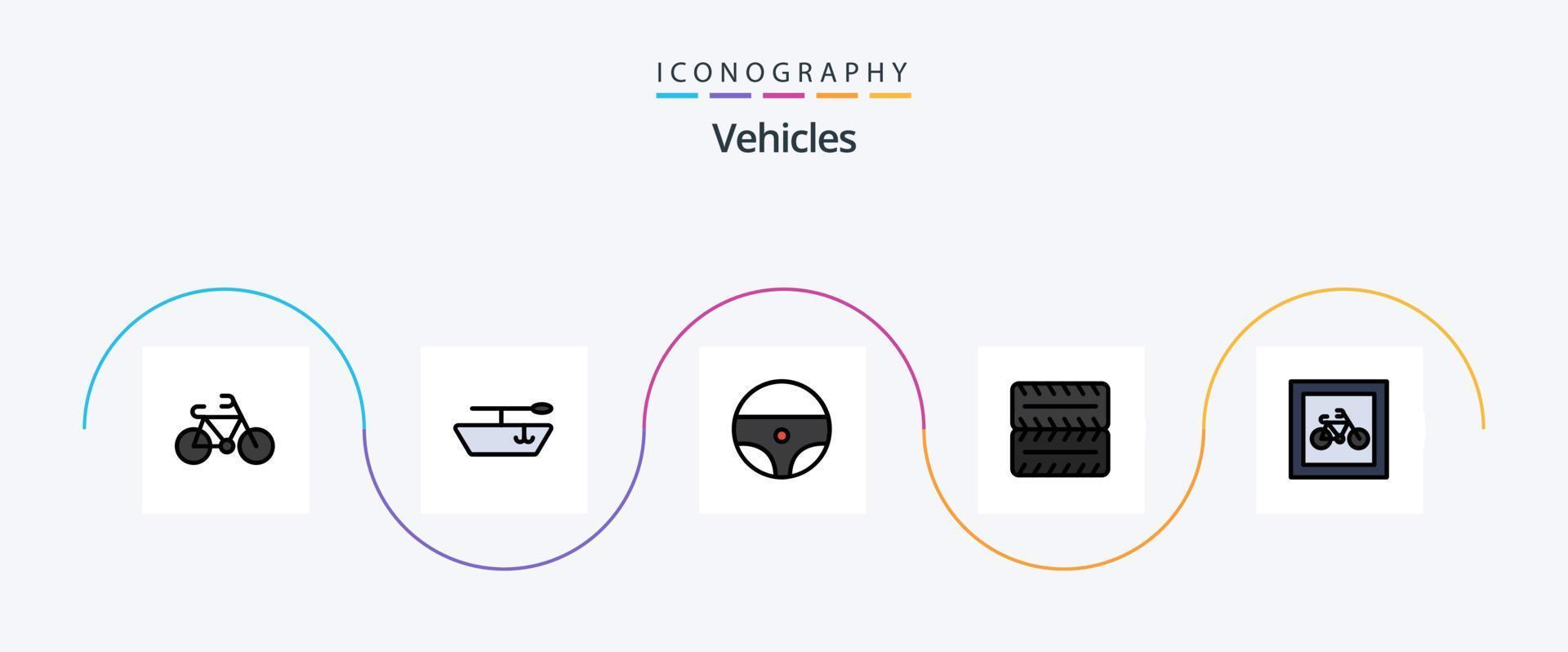 Vehicles Line Filled Flat 5 Icon Pack Including . vehicles. transport vector