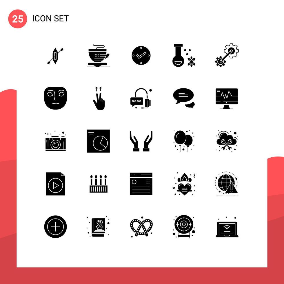 Editable Vector Line Pack of 25 Simple Solid Glyphs of engineering cogs tick space potion Editable Vector Design Elements