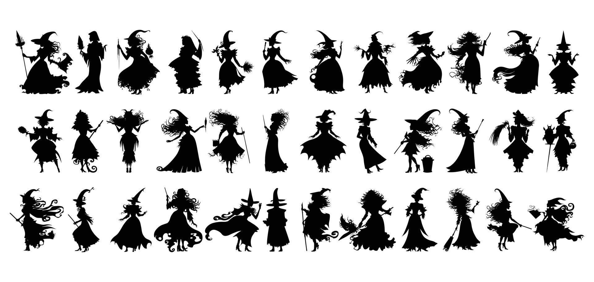 Witch silhouette collection in various poses vector