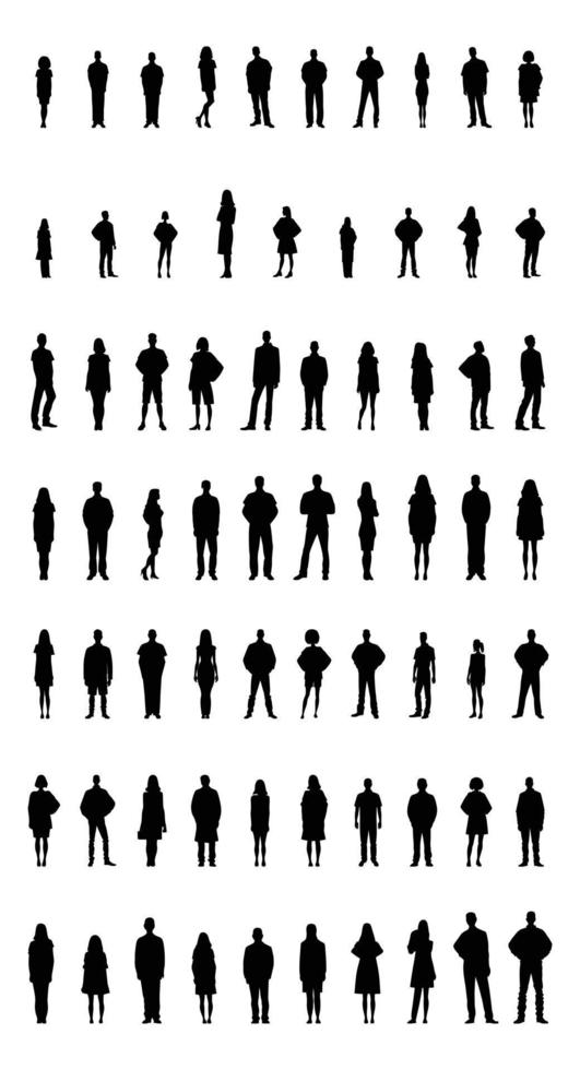Full body human portraits silhouette collection vector