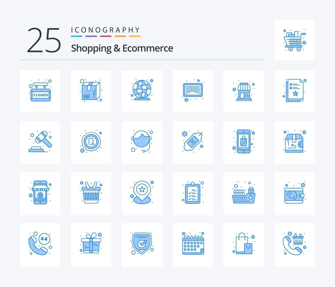 Shopping And Ecommerce 25 Blue Color icon pack including market place. scan. delivery. product. connection vector
