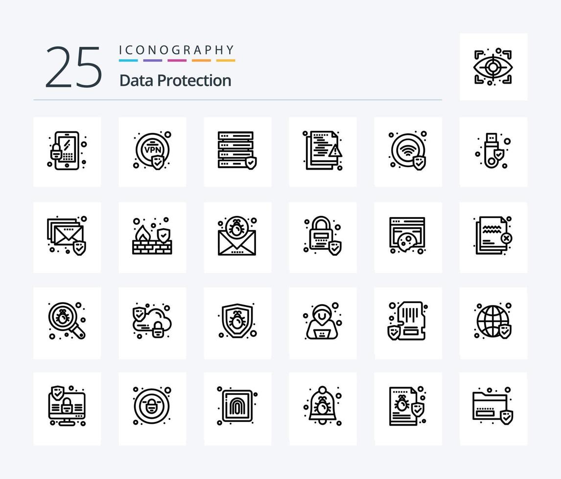 Data Protection 25 Line icon pack including security. security. server. protection. protection vector