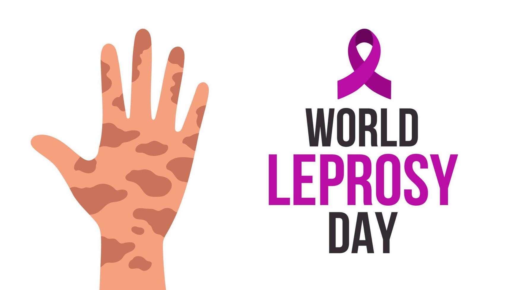 World Leprosy Day vector illustration with hand and purple ribbon. Leprosy day poster on white background. Vector illustration