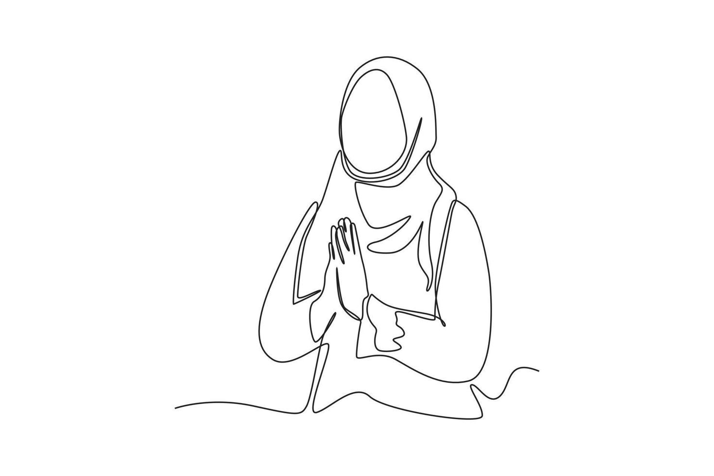 dibujo continuo de una línea mujer musulmana celebra el evento islámico con poses de gestos para dar la bienvenida al ramadán. concepto de ramadán. ilustración gráfica vectorial de diseño de dibujo de una sola línea. vector