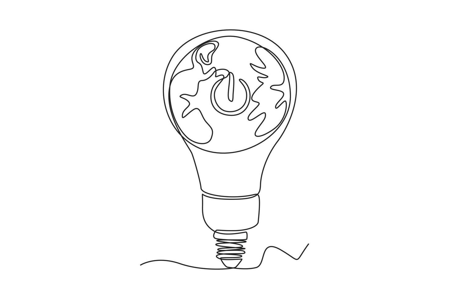 Single one line drawing light bulb with earth inside. Earth hour concept. Continuous line draw design graphic vector illustration.