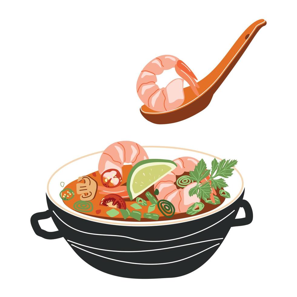 Thai dish tom yam soup side view vector
