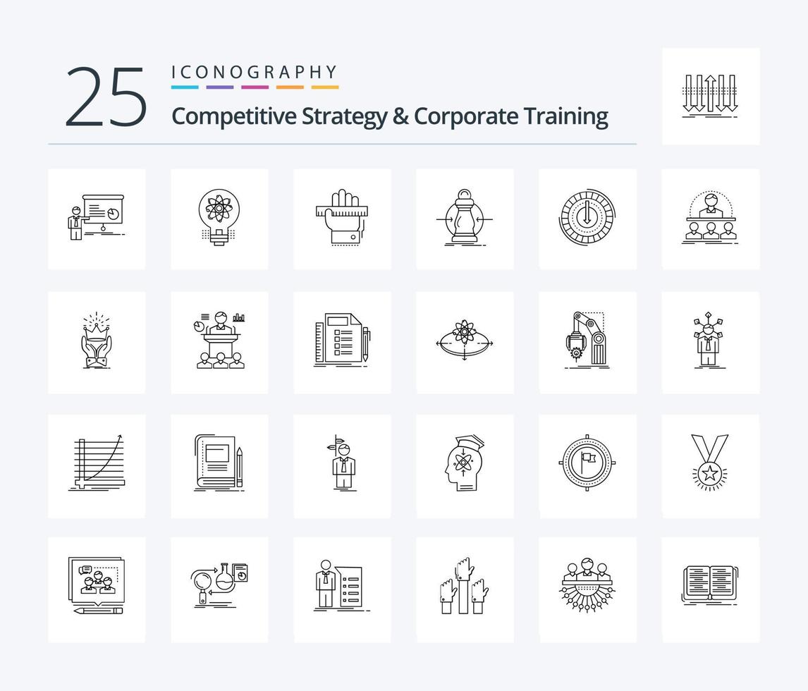 Competitive Strategy And Corporate Training 25 Line icon pack including expense. consumption. solution. ruler. learn vector